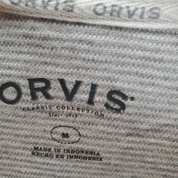 Orvis Classic Collection Shirt Mens M Cream/Gray Stripe Pullover Longsleeve Soft - Picture 4 of 9